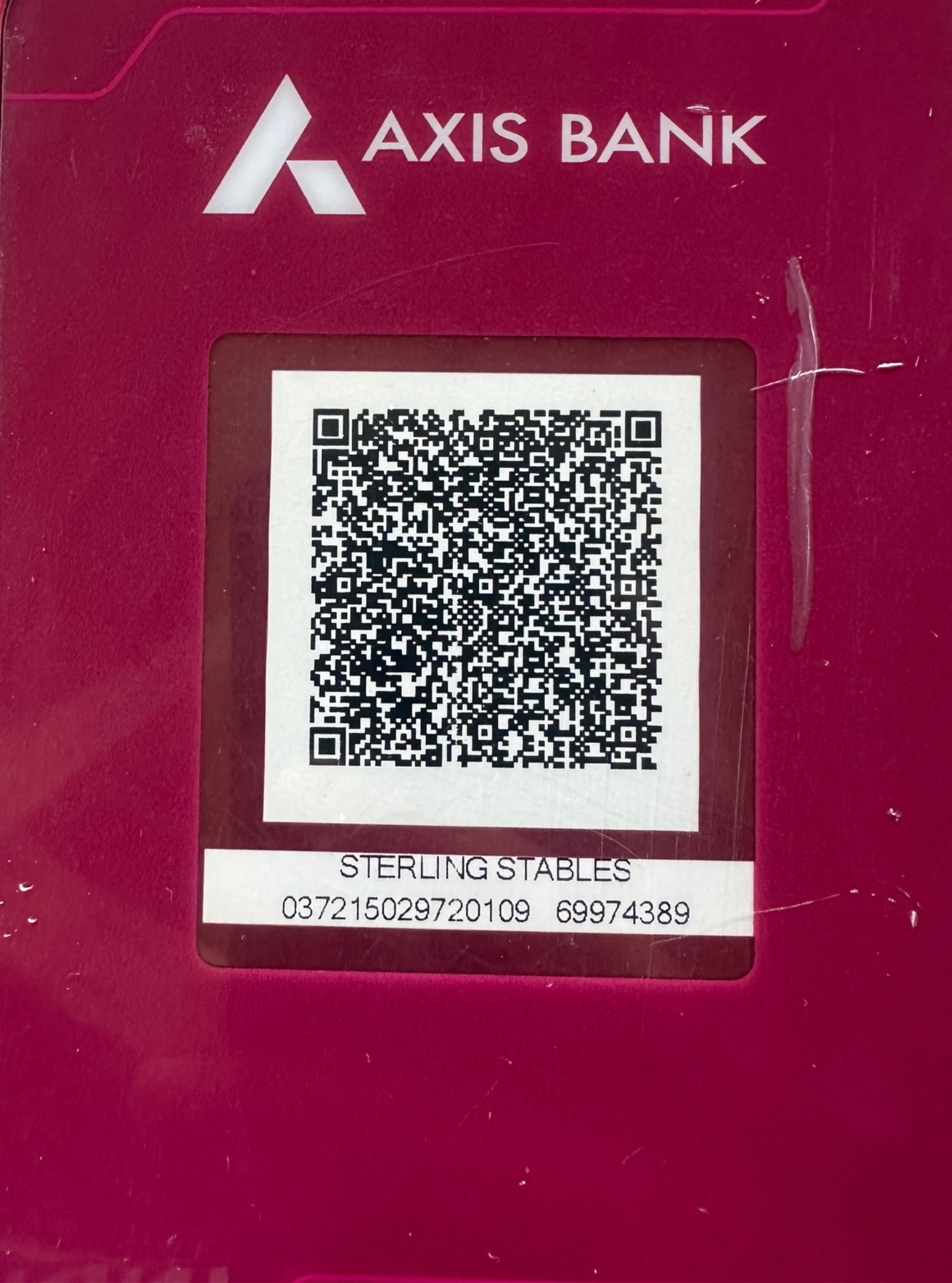 Sterling Stables Axis Bank UPI QR scanner